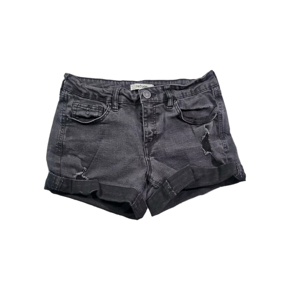 Refuge Womens Shorts Sz 2 Black Denim Stretch EUC Spring Summer Goth Distressed